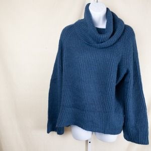 Wool Mohair Blend Blue Cowl Neck Sweater